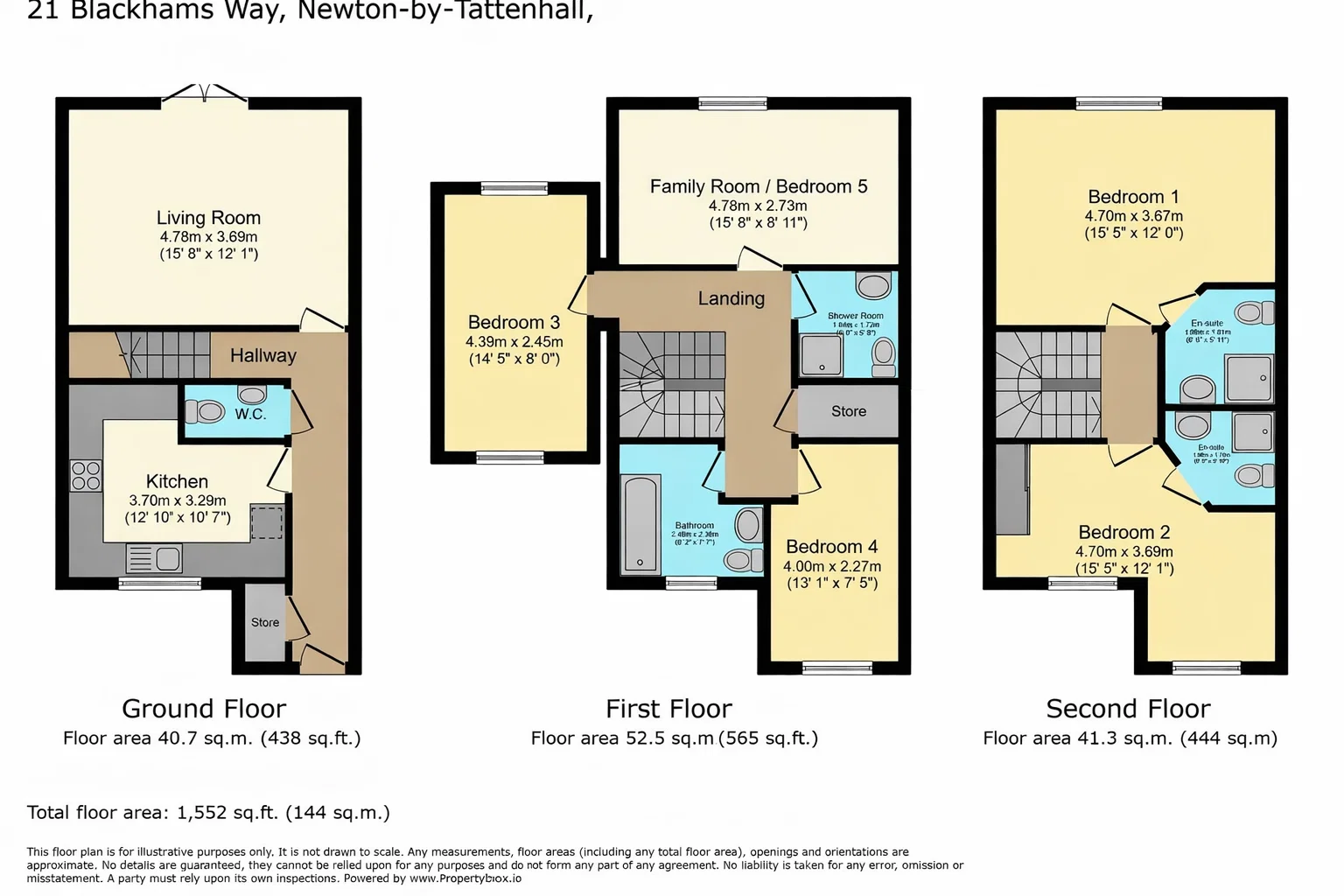 Complete three-storey measured floor plan example
