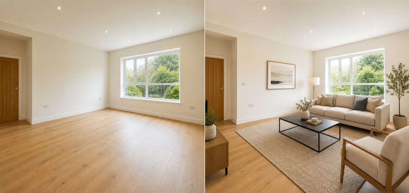 Empty living room before virtual staging